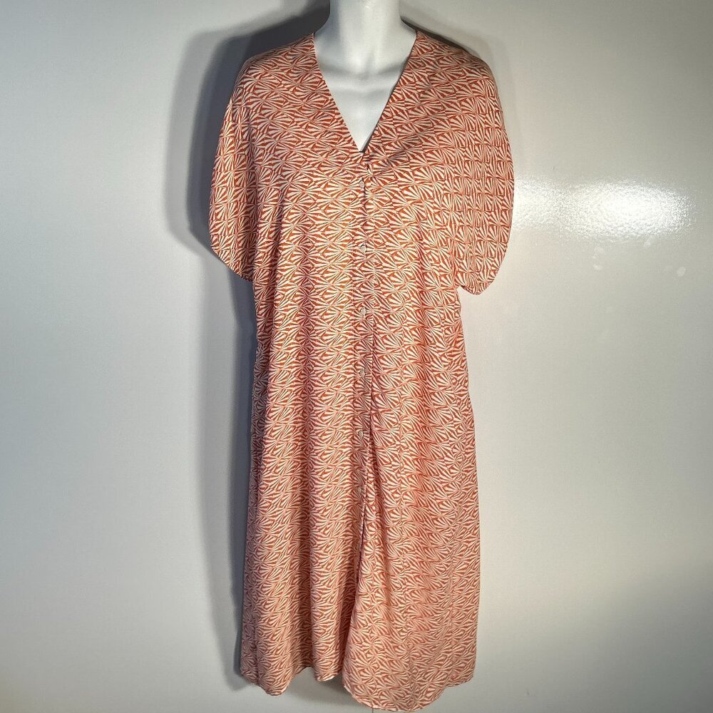 H&M SZ S/XS Oversized Orange Geometric Print Shirtdress Caftan Modern Resort